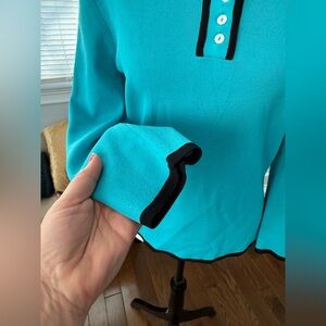 Pointelle Viscose Nylon Teal Long Sleeve Sweater Top